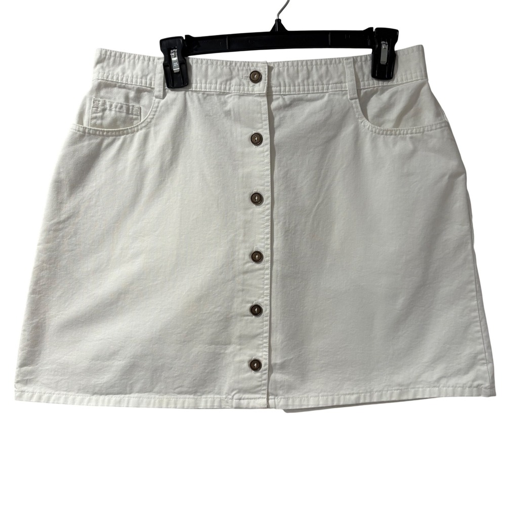 St. John's Bay White Button Front Denim Skirt Womens 16P Casual Chic